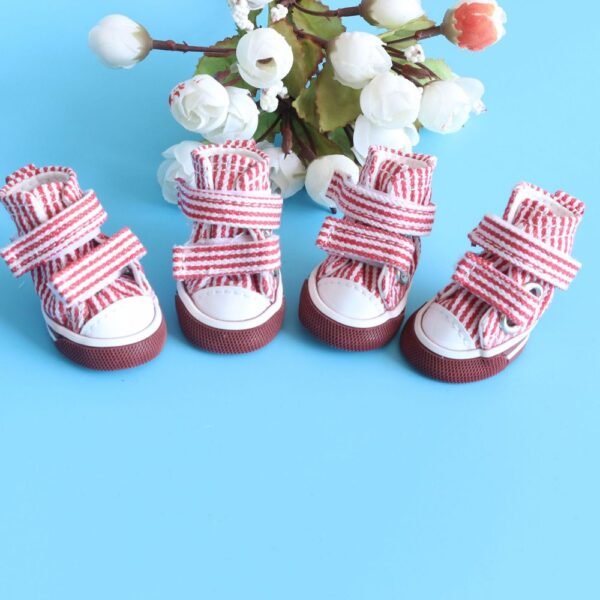 Four-Red-and-white-striped-dog-sneakers