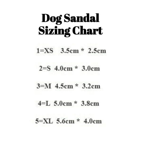 Dog sandals sizing chart