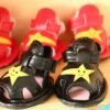 black and red smiling star dog sandals