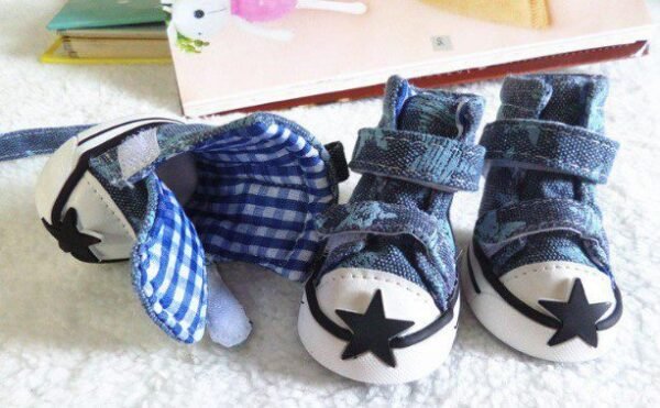 blue and white star dog boots