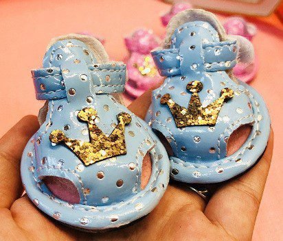 Blue pastel crown glitz dog sandals