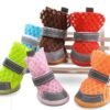 green and pink and orange and brown and red dog sneakers