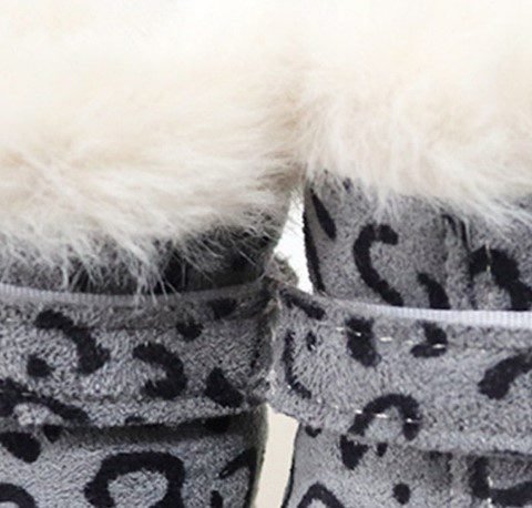 gray and black fur dog boots