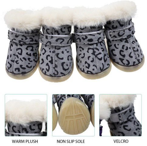 Gray and black leopard print dog boots