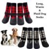 red black and beige long plaid dog socks