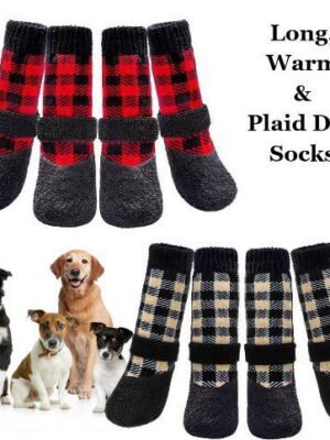 red black and beige long plaid dog socks