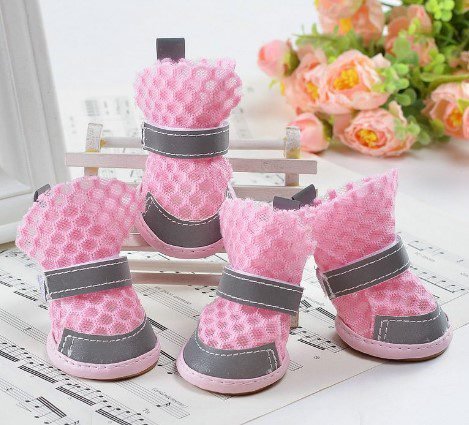 pink and silver reflector dog sneakers