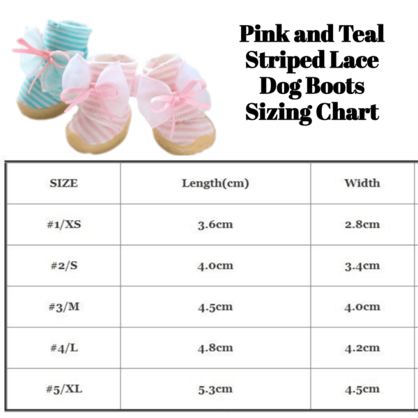 pink and teal sizing chart