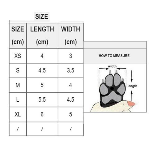 Dog boots sizing chart