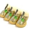 Gold and green fur-lined dog boots